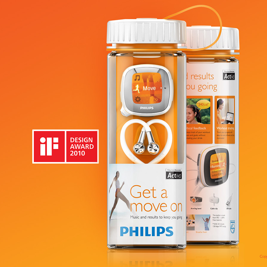 Packaging developed for a portable fitness device.